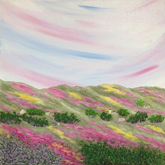 Handmade Other - Among the Flower Fields 12 x 12 Acrylic Painting